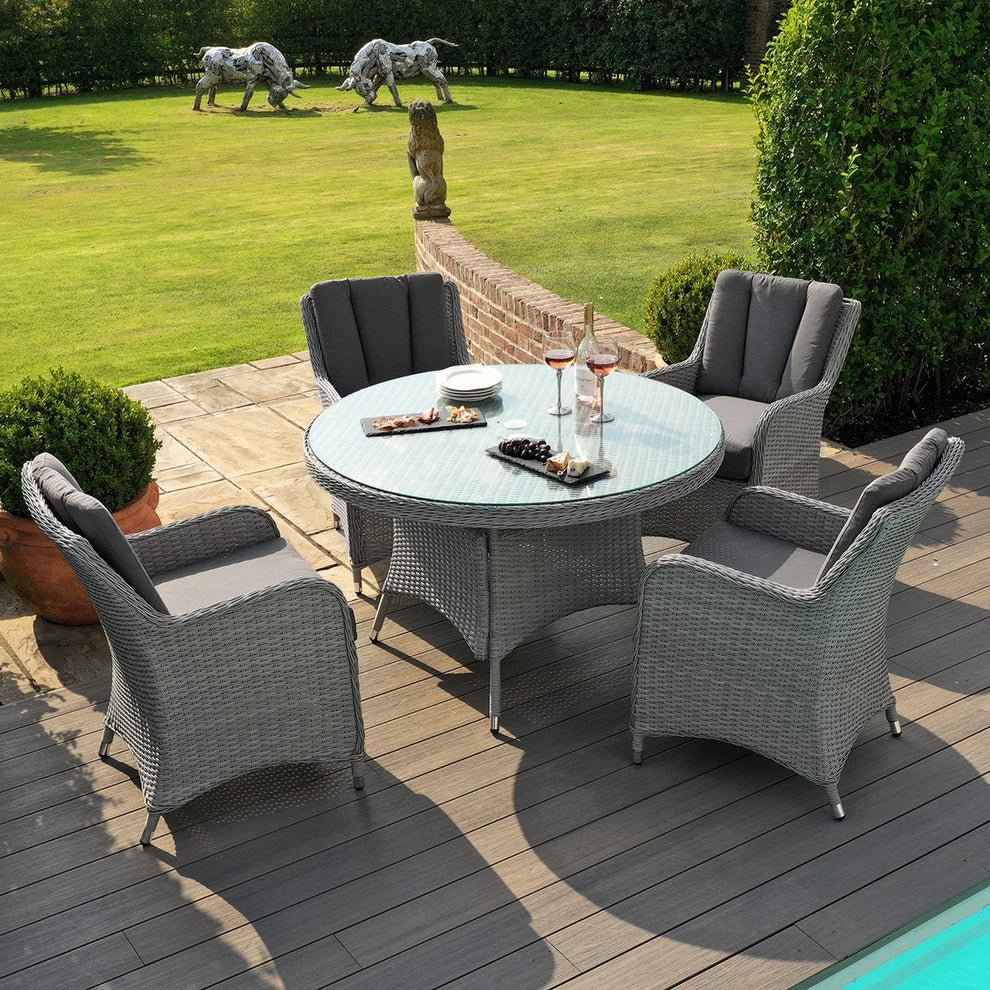 Ascot 4 Seat Round Rattan Dining Set with Weatherproof Cushions - Image 2