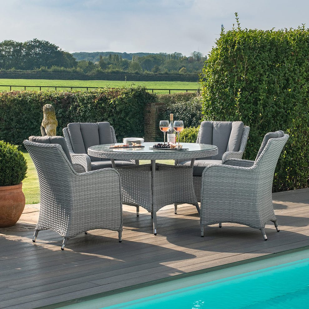 Ascot 4 Seat Round Rattan Dining Set with Weatherproof Cushions - Image 3