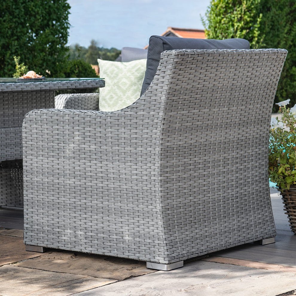 B 3 Seat Rattan Sofa Dining Set with Fire Pit Table & Weatherproof Cushions - Image 6