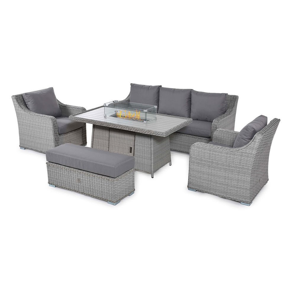 B 3 Seat Rattan Sofa Dining Set with Fire Pit Table & Weatherproof Cushions - Image 5