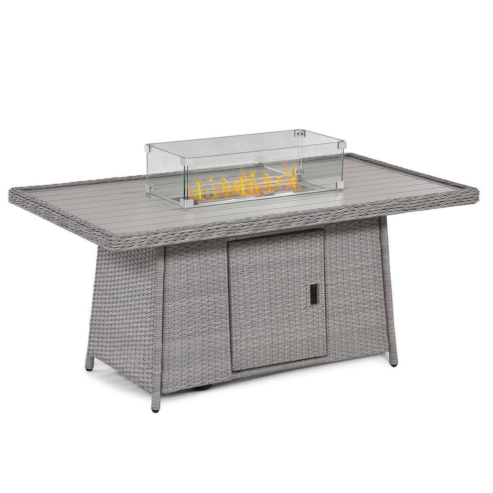 B 3 Seat Rattan Sofa Dining Set with Fire Pit Table & Weatherproof Cushions - Image 4
