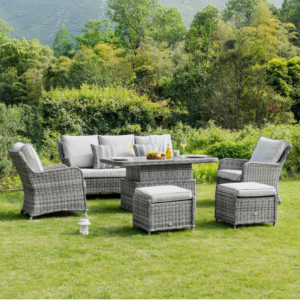 Alternative view of Hampshire 7-Seater Round Wicker Rattan Sofa Set with Rising Table, Light Grey