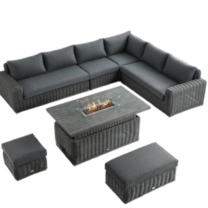 Alternative view of Bellagio Round Wicker Large Corner Casual Dining Set with Fire Pit