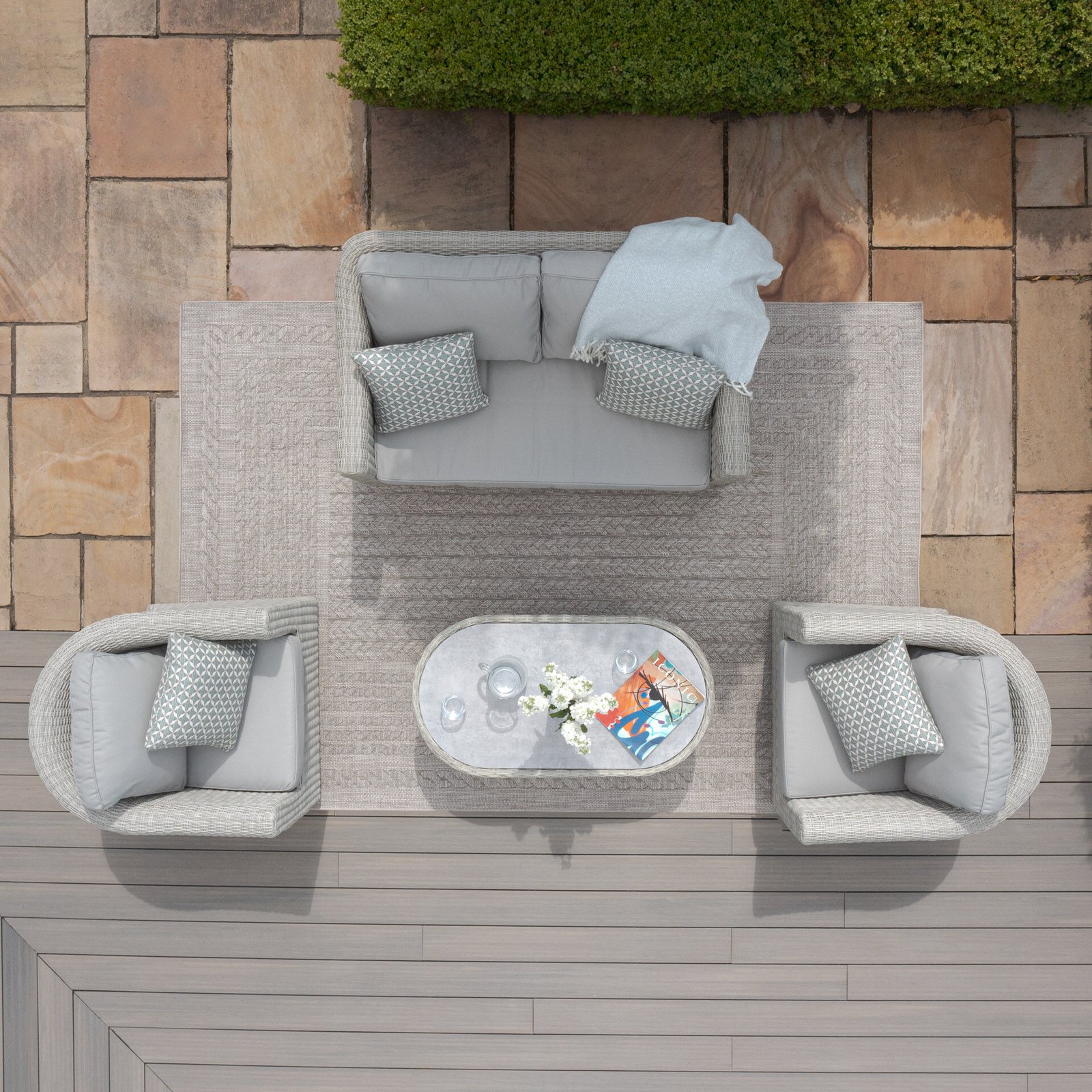 Oxford 2 Seat Rattan Sofa Set - Ceramic Glass - Image 4