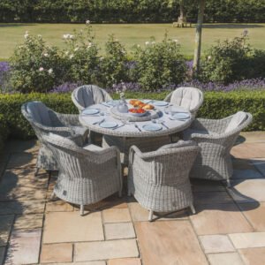 A Oxford 6 Seat Round Dining Set with Heritage Dining Chairs & Woven Lazy Susan - Ceramic Glass