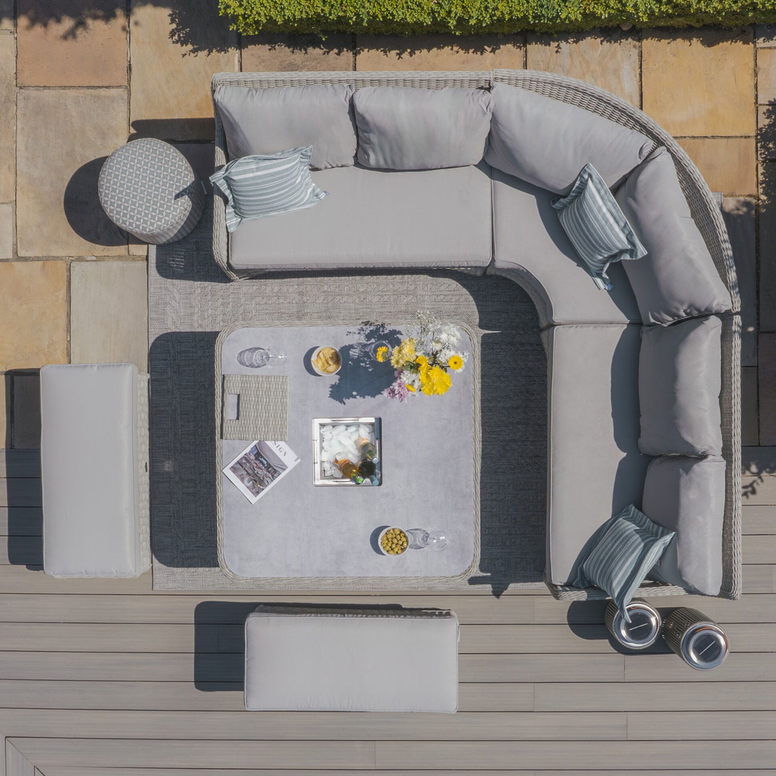A Oxford Royal Rattan Corner Dining Sofa Set with Ice Bucket & Rising Table - Ceramic Glass - Image 9