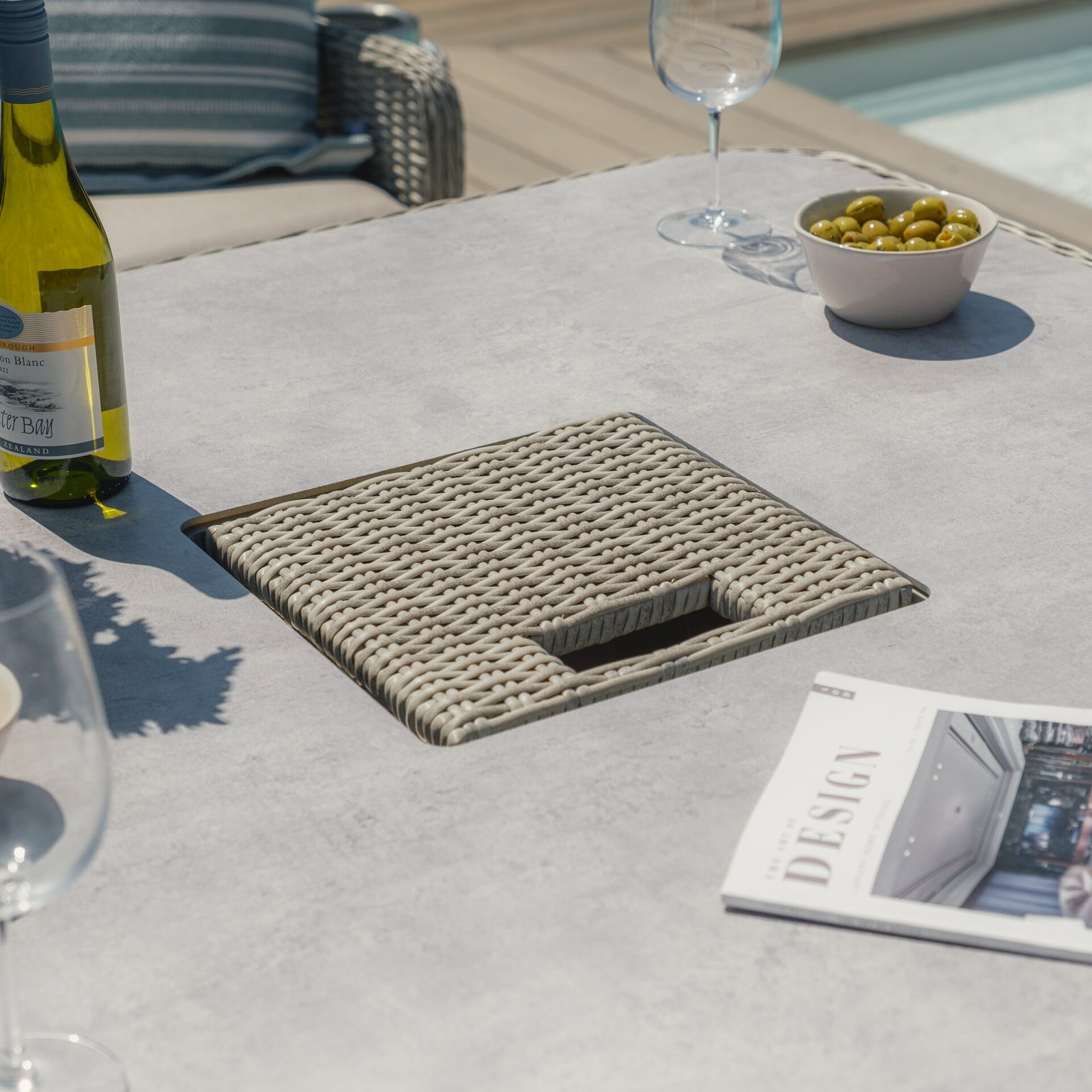 A Oxford Royal Rattan Corner Dining Sofa Set with Ice Bucket & Rising Table - Ceramic Glass - Image 8