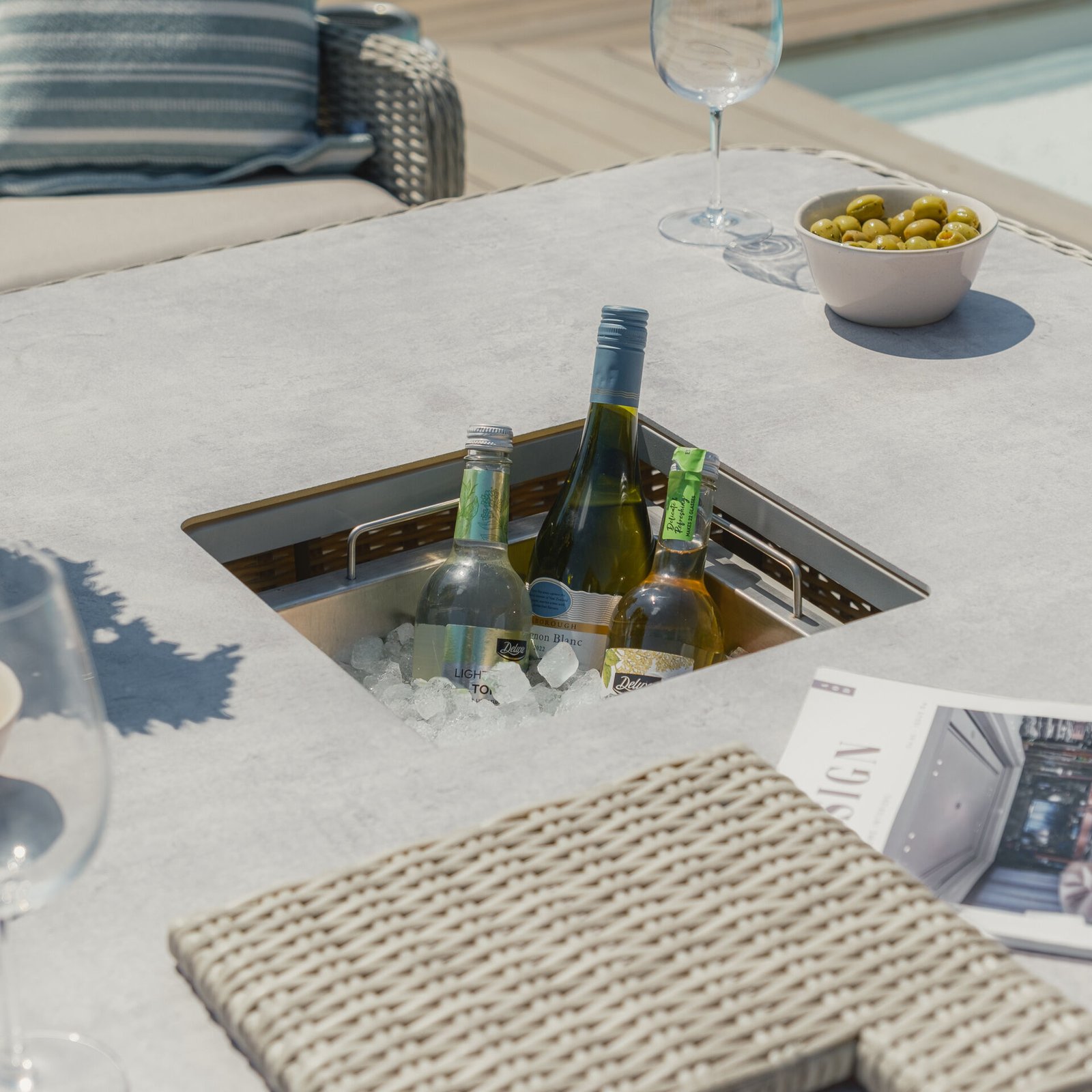 A Oxford Royal Rattan Corner Dining Sofa Set with Ice Bucket & Rising Table - Ceramic Glass - Image 7