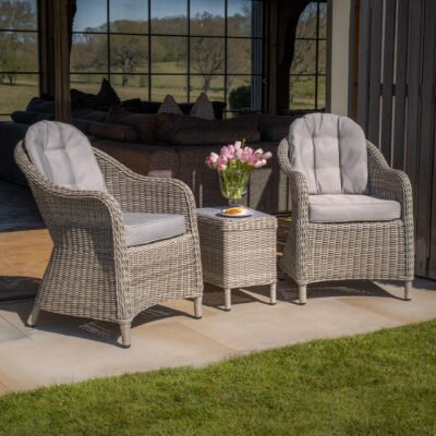 B Oxford 3 Piece Rattan Bistro Set - Ceramic Glass