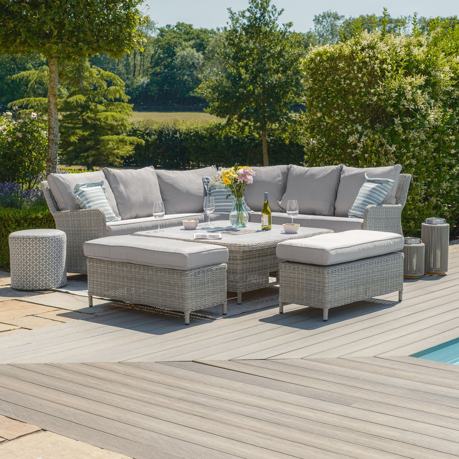 A Oxford Royal Rattan Corner Dining Sofa Set with Ice Bucket & Rising Table - Ceramic Glass - Image 3