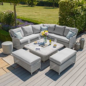 A Oxford Royal Rattan Corner Dining Sofa Set with Ice Bucket & Rising Table - Ceramic Glass