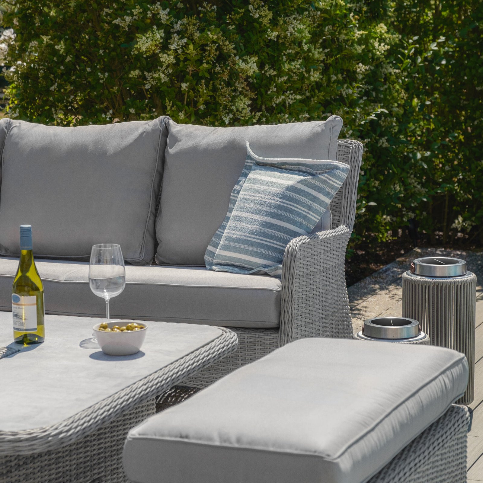 A Oxford Royal Rattan Corner Dining Sofa Set with Ice Bucket & Rising Table - Ceramic Glass - Image 6