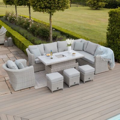 A Oxford Deluxe Large Rattan Corner Dining Set with Rising Table & Armchair - Ceramic Glass ( Special link )