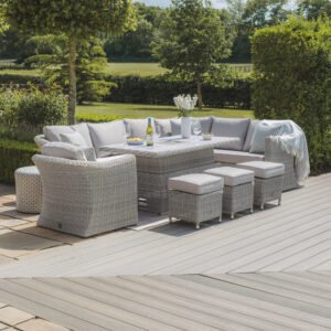 Alternative view of A Oxford Deluxe Large Rattan Corner Dining Set with Rising Table & Armchair - Ceramic Glass